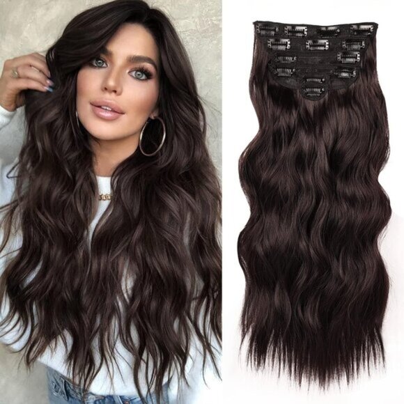 New 6PCS20" Wavy Curly Dark Brown Clip-In Hair Extensions for Women